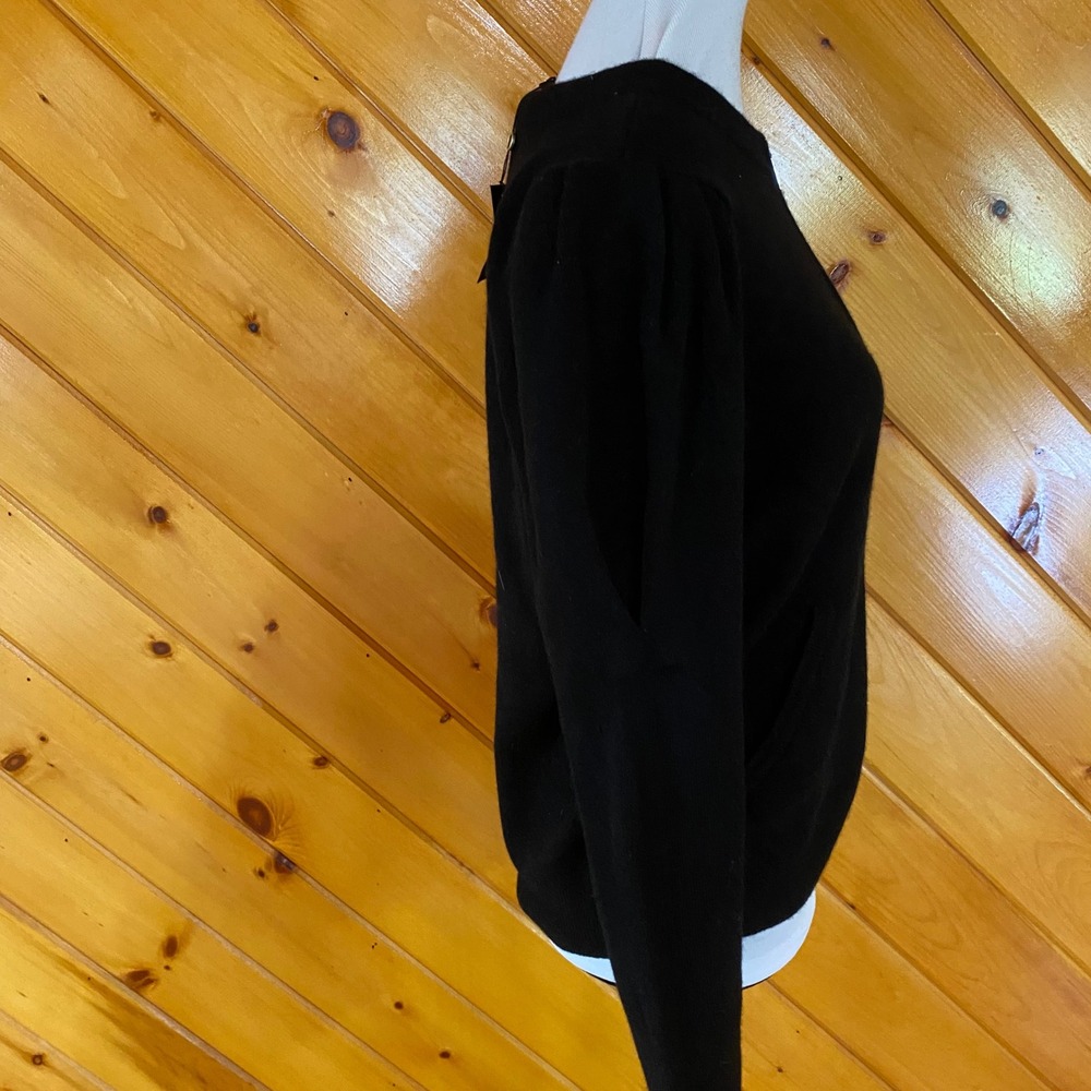 Charter Club Luxury 100% Cashmere Zip Front Puff Shoulder Cardigan Black Large - Picture 4 of 5